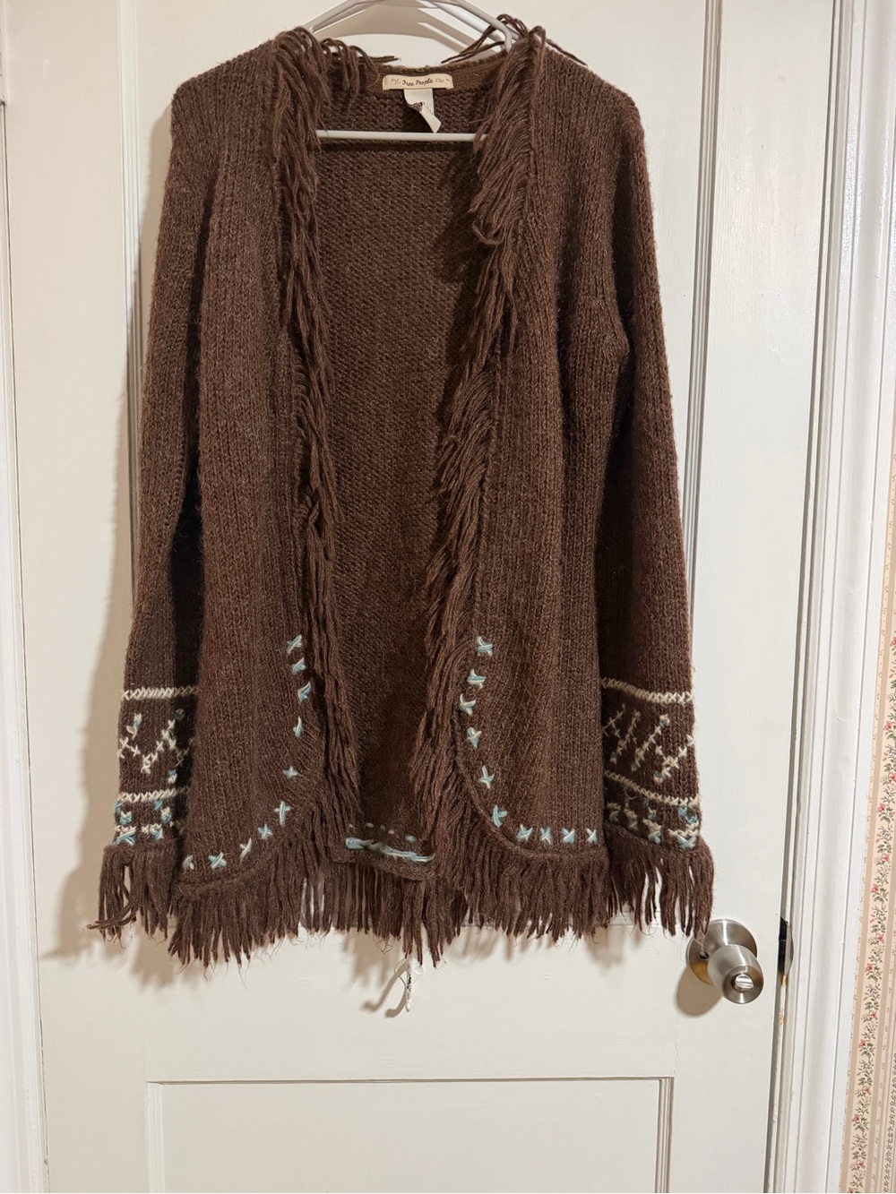 Free people Y2K fringe Brown Knit Open Cardigan Sweater Olsen